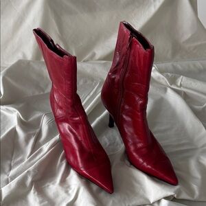 Nine West Red Leather Ankle Boots